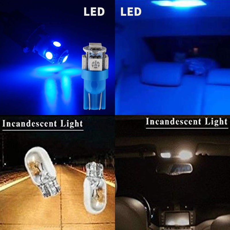 Qasim لمبة LED زرقاء قاسم 194، T10 W5W 2825 158 192 168 194 ويدج 5-SMD 5050 لمبة LED زرقاء فائقة لداخل السيارة 12V DC (عبوة من 10)  - Image 5